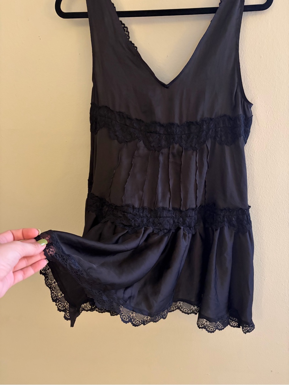 Free People Black Lace Trim V-Neck Women's Top - Picture 7 of 8